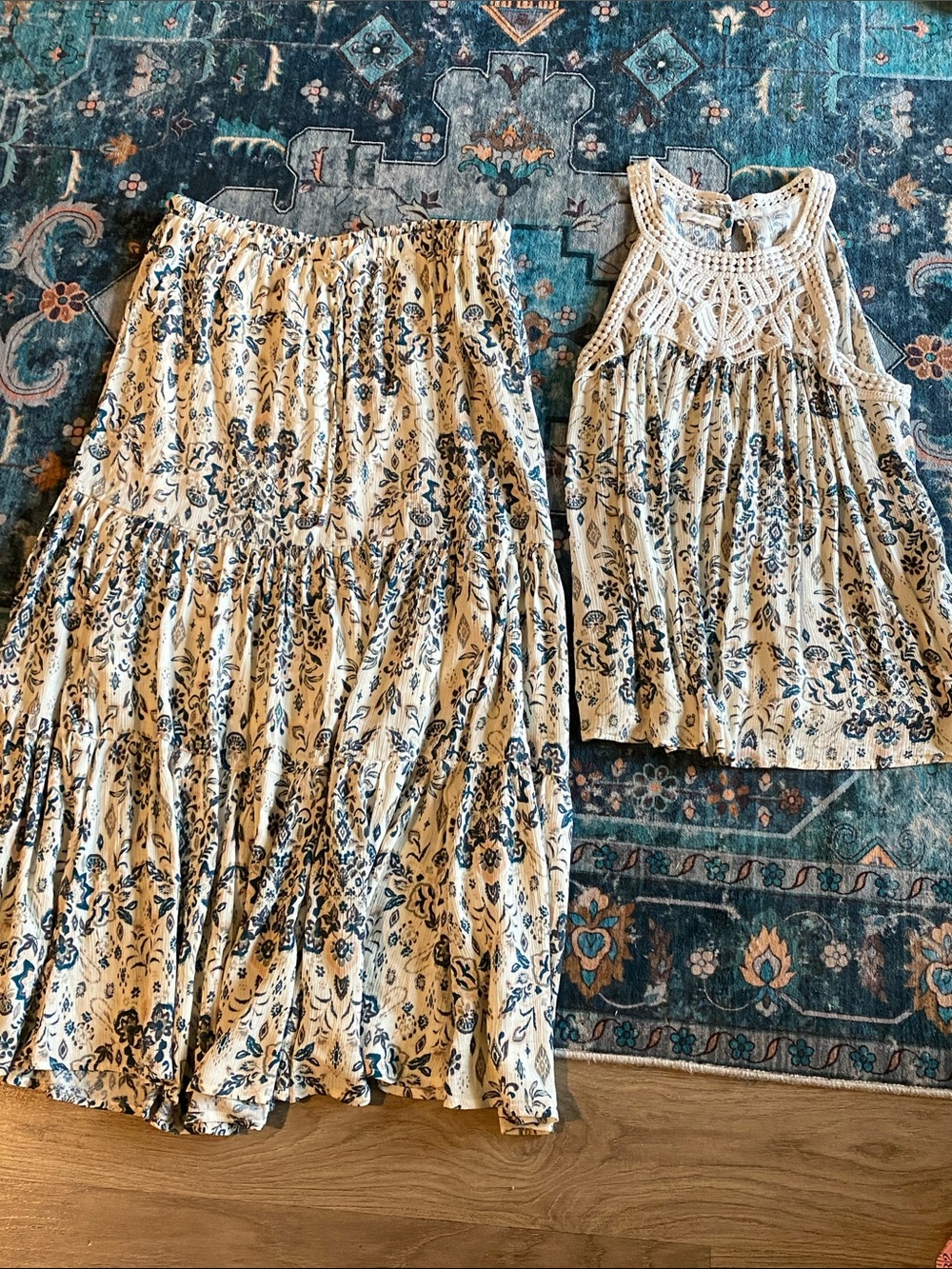 Maurices Floral Maxi Skirt & Crocheted Tank Set